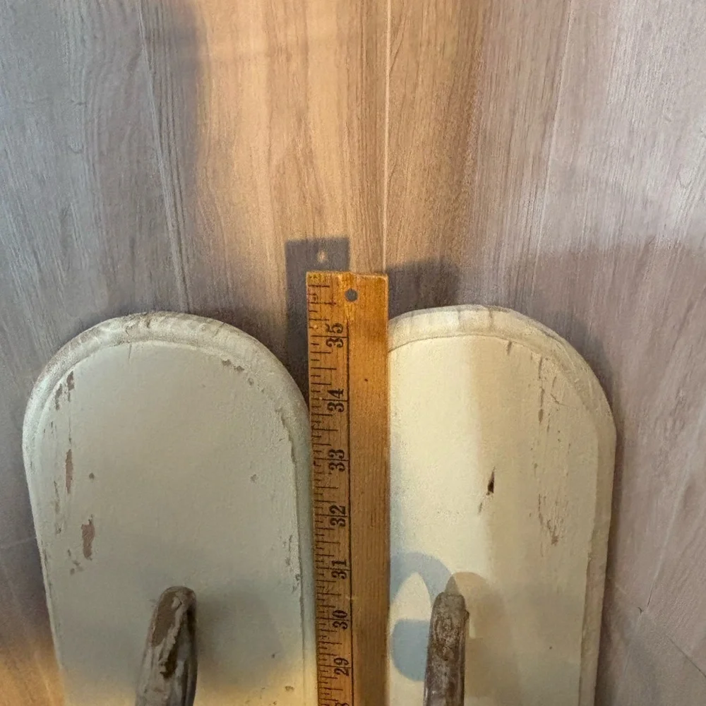 Rustic Pair of Vintage Iron Wall Candle Sconces in Distressed Cream